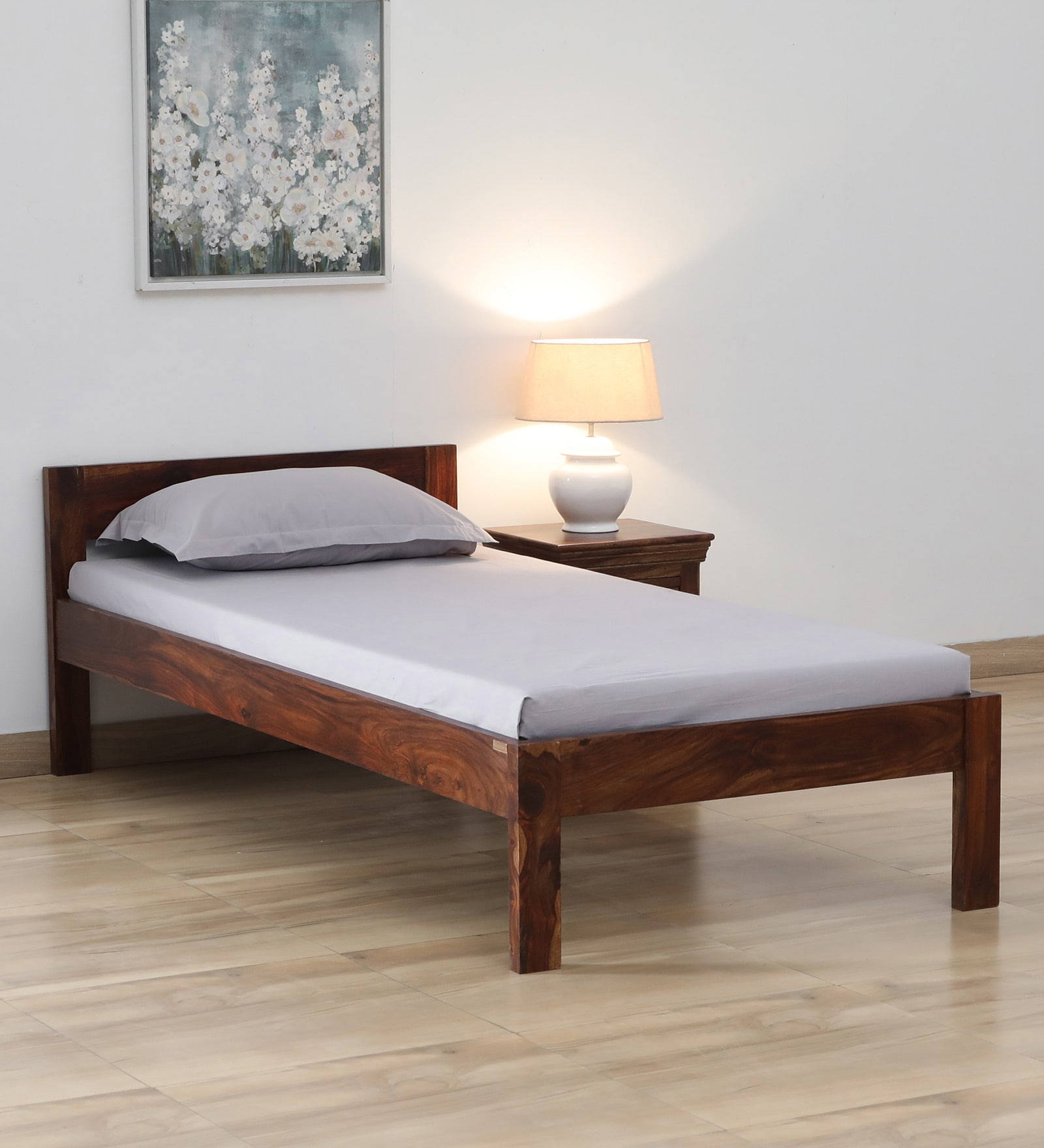 Enkel Sheesham Wood Single Bed in Scratch Resistant Provincial Teak