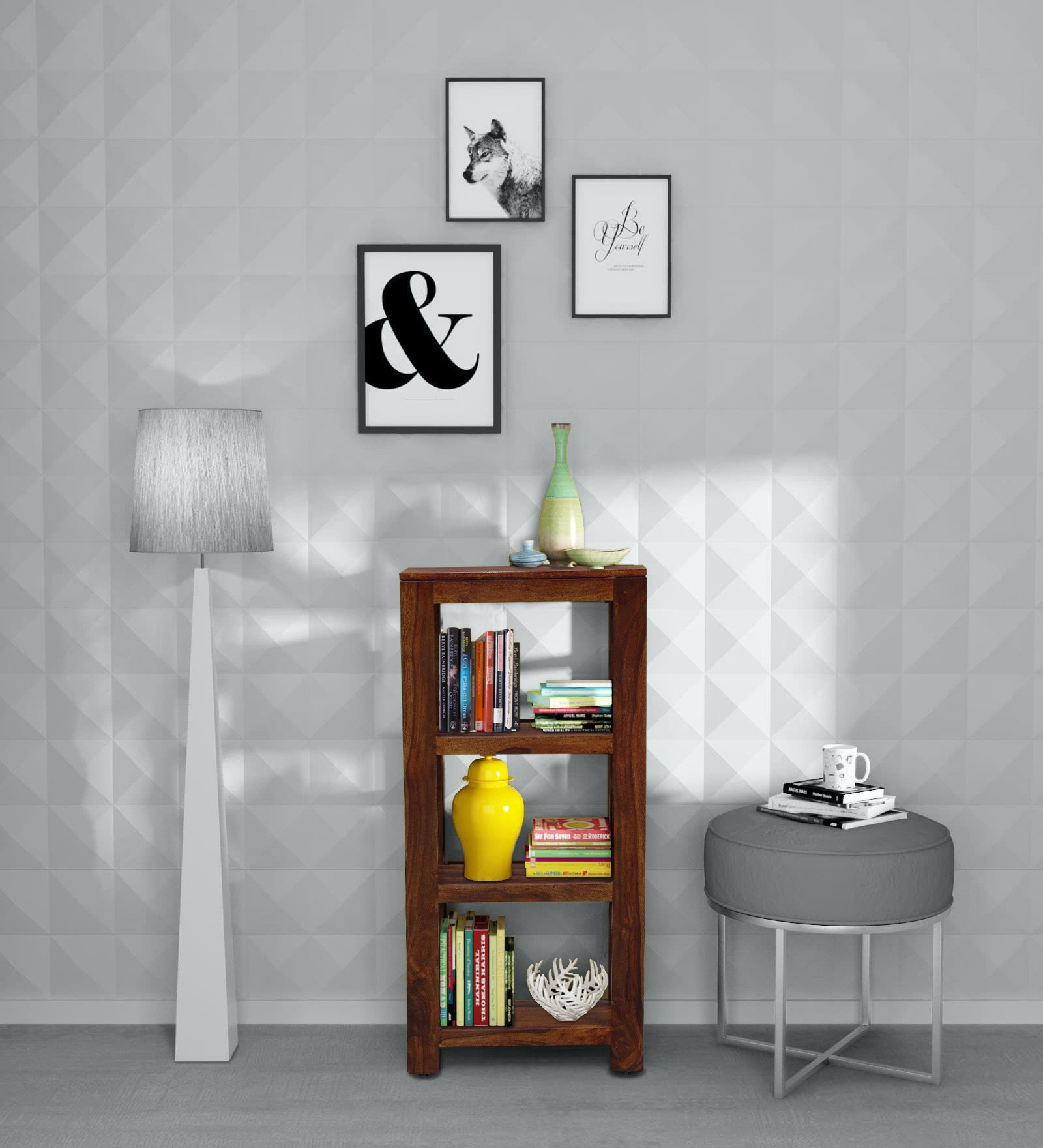 Enkel Sheesham Wood Book Shelf in Honey Oak Finish