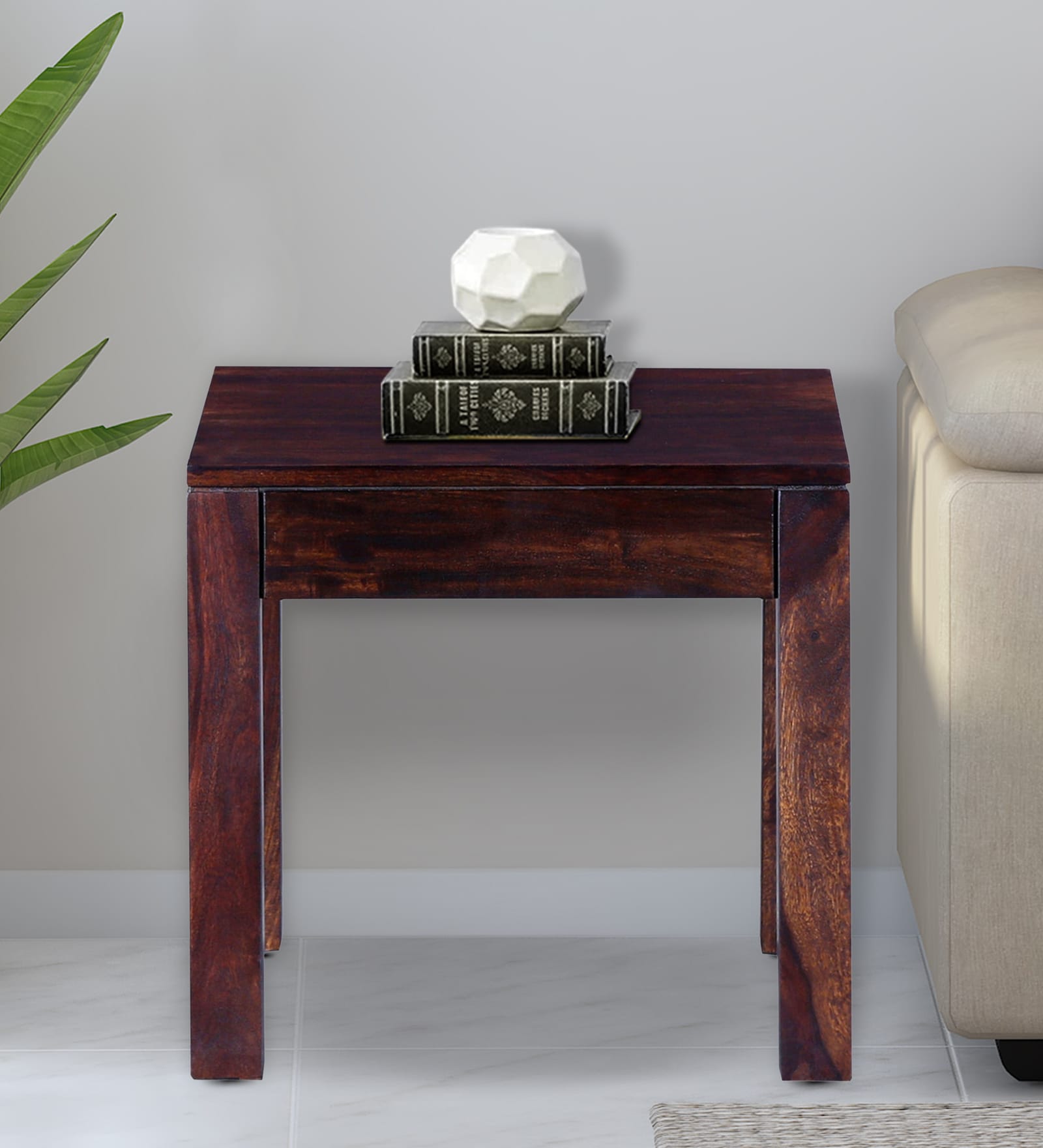 Enkel Sheesham Wood End Table In Scratch Resistant Provincial Teak Finish