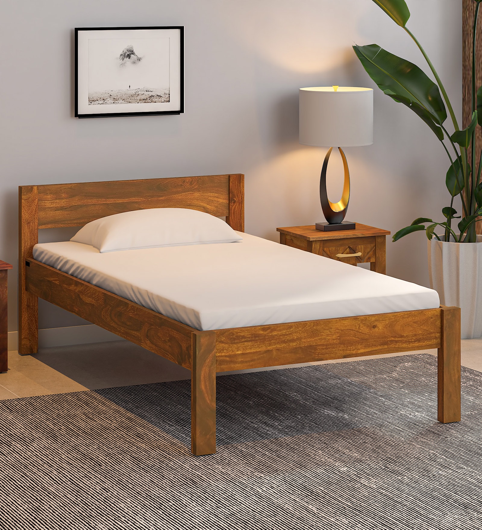Enkel Sheesham Wood Single Bed in Scratch Resistant Rustic Teak Finish Enkel Sheesham Wood Single Bed in Scratch Resistant Rustic Teak Finish