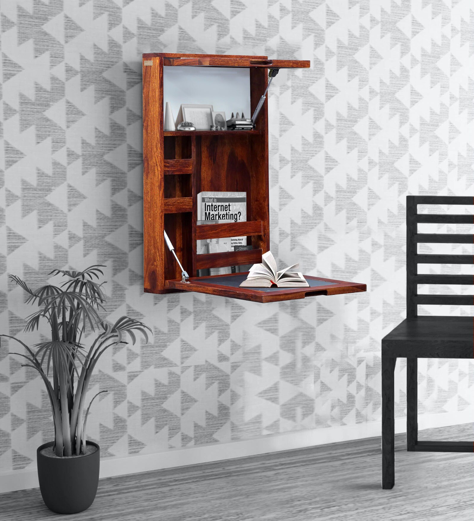 Writing Table Paneling Buy Enkel Sheesham Wood Wall Mounted Writing Table In Honey Oak Finish ...