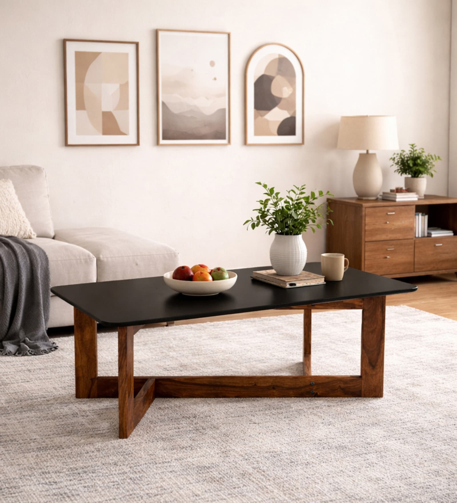 Enna Sheesham Wood Coffe Table In Honey Oak Finish With Glass Top