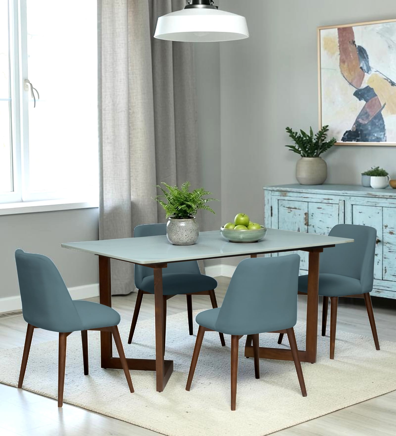 Enrico Mango wood  4 Seater Dining  Set With  White Porcelain Top