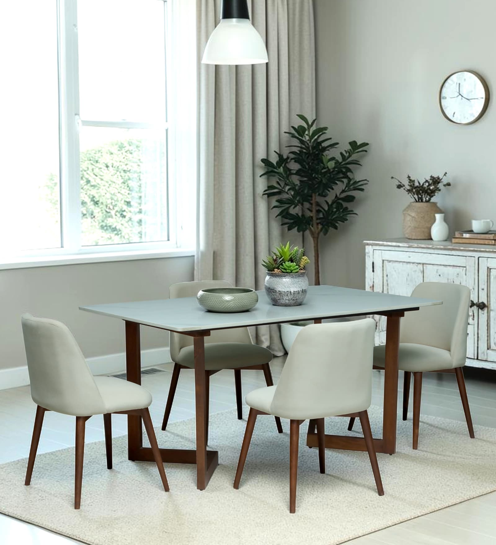 Enrico Mango wood  4 Seater Dining  Set With  White Porcelain Top