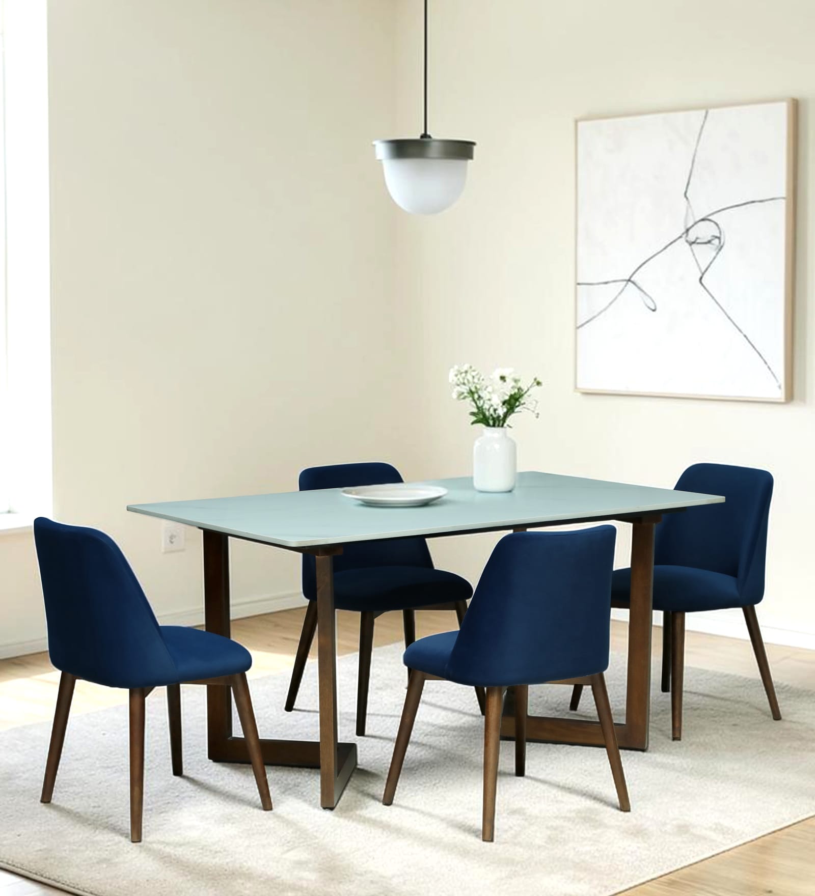Enrico Mango wood  4 Seater Dining  Set With  White Porcelain Top