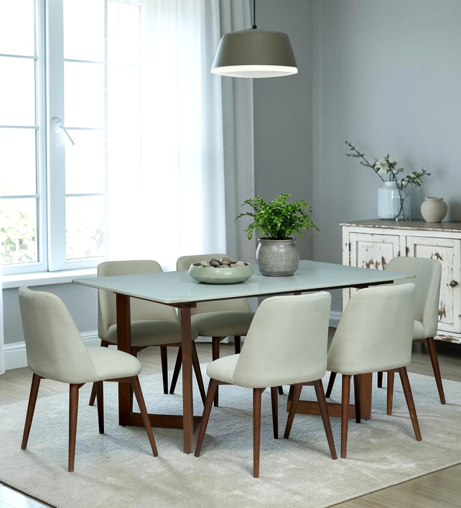 Enrico Mango wood  6 Seater Dining  Set With  White Porcelain Top