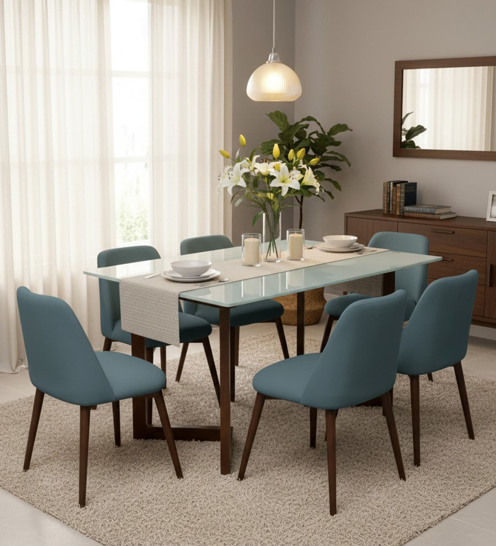 Enrico Mango wood  6 Seater Dining  Set With  White Porcelain Top