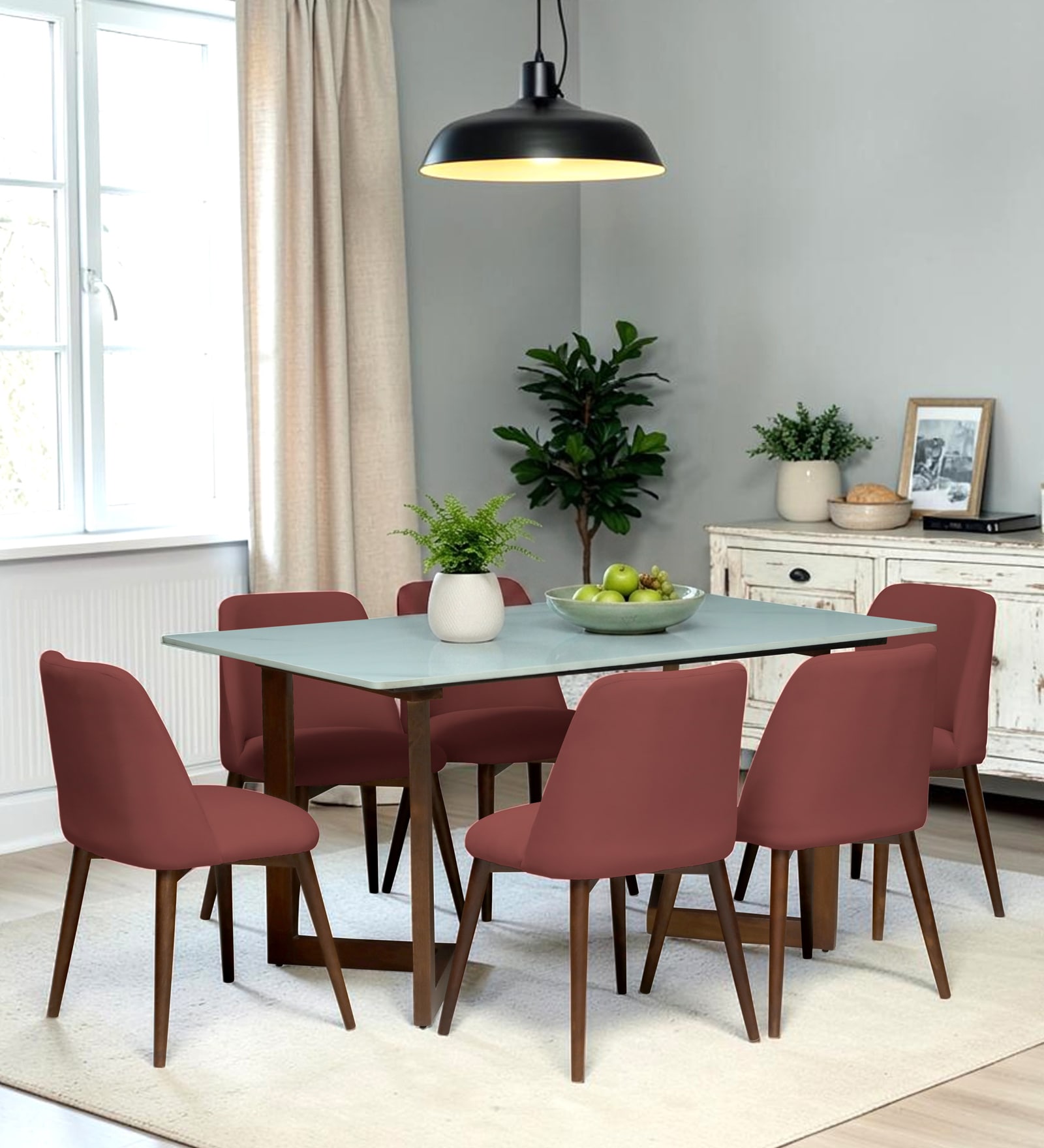 Enrico Mango wood  6 Seater Dining Set With  White Porcelain Top