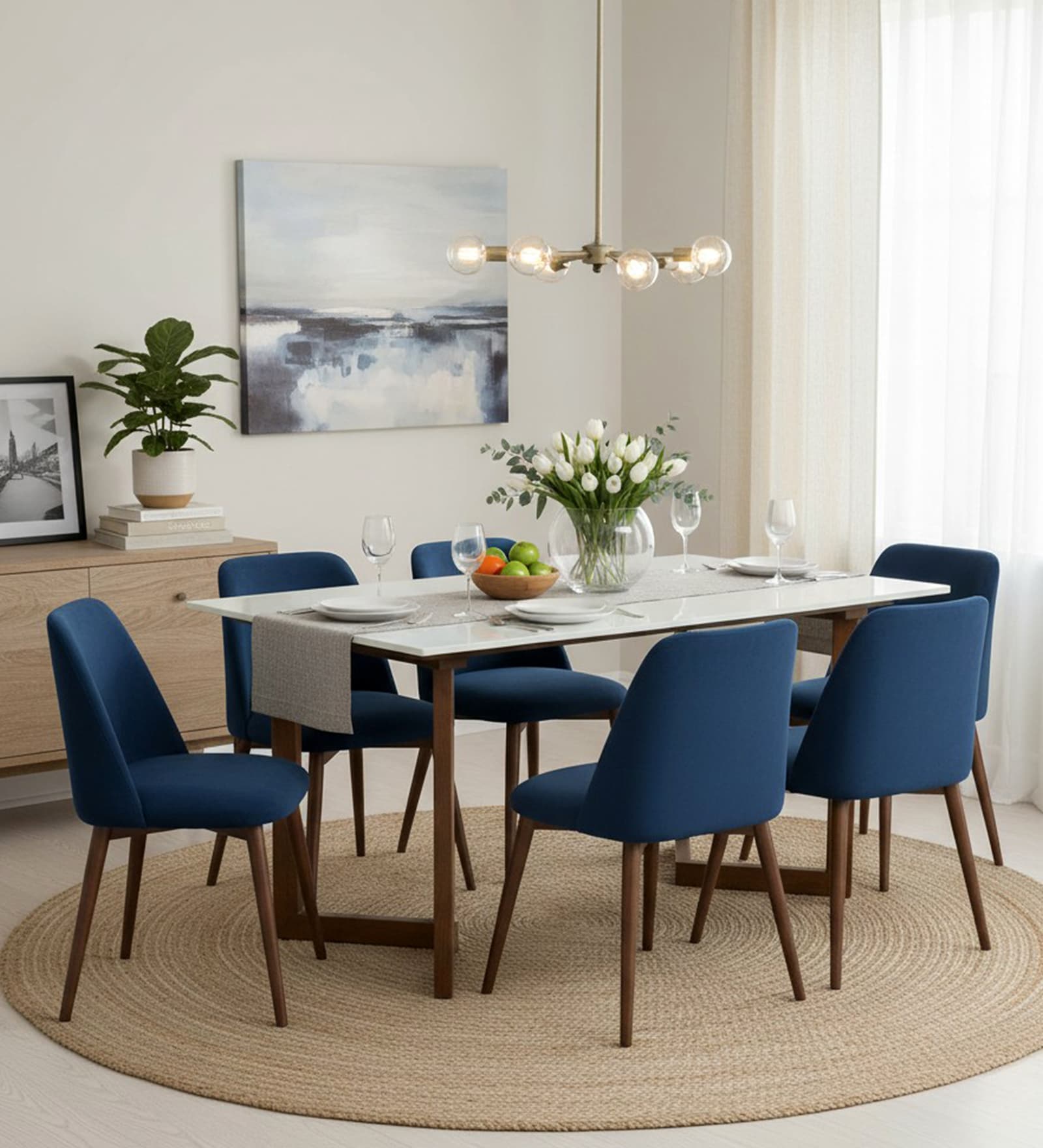 Enrico Mango wood  6 Seater Dining Table set With  White Porcelain Top