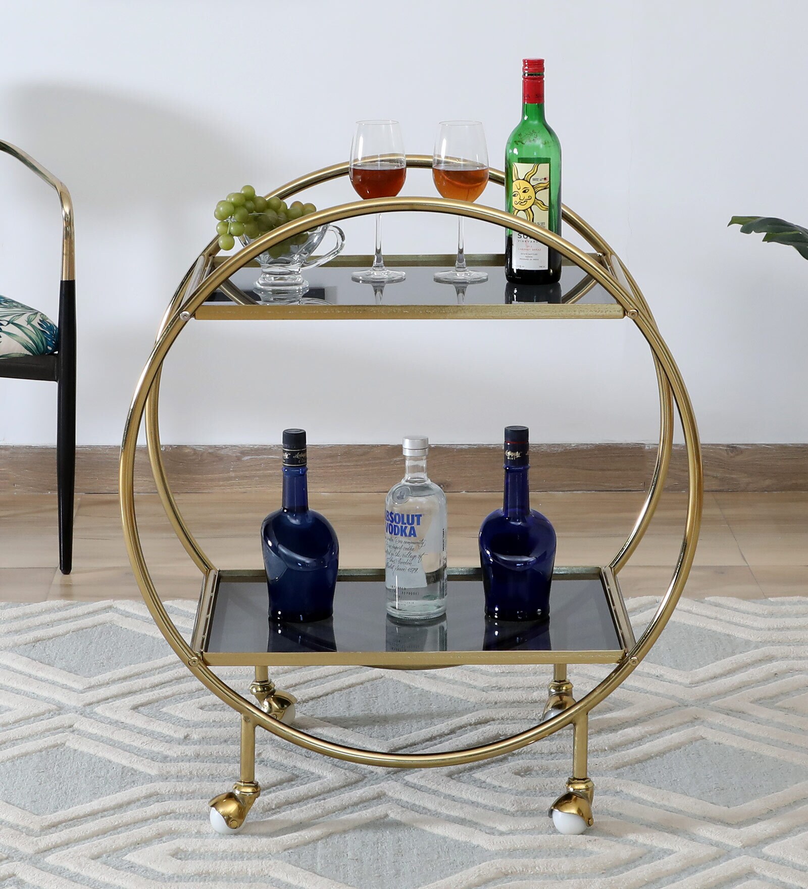 Enrico Metal Serving Trolley in Gold Finish