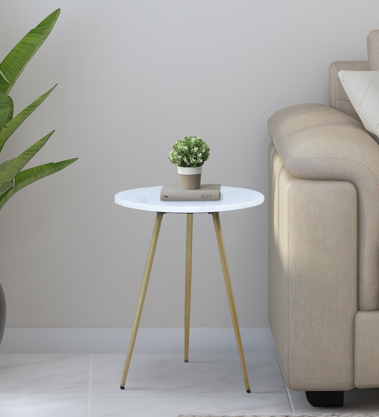 Enrico Metal End Table with White Porcelain Top