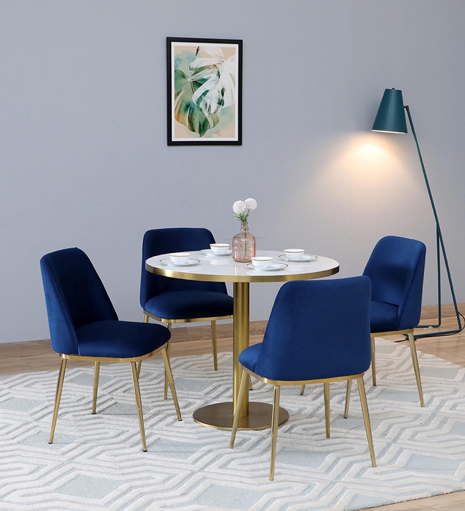 Enrico Metallic 4 Seater Dining Set In Golden Base With Porcelain Top