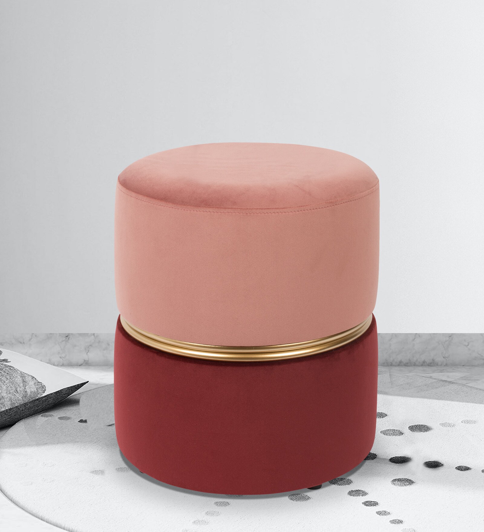 Maroon For Pink Pouffe In Maroon & Pink Colour