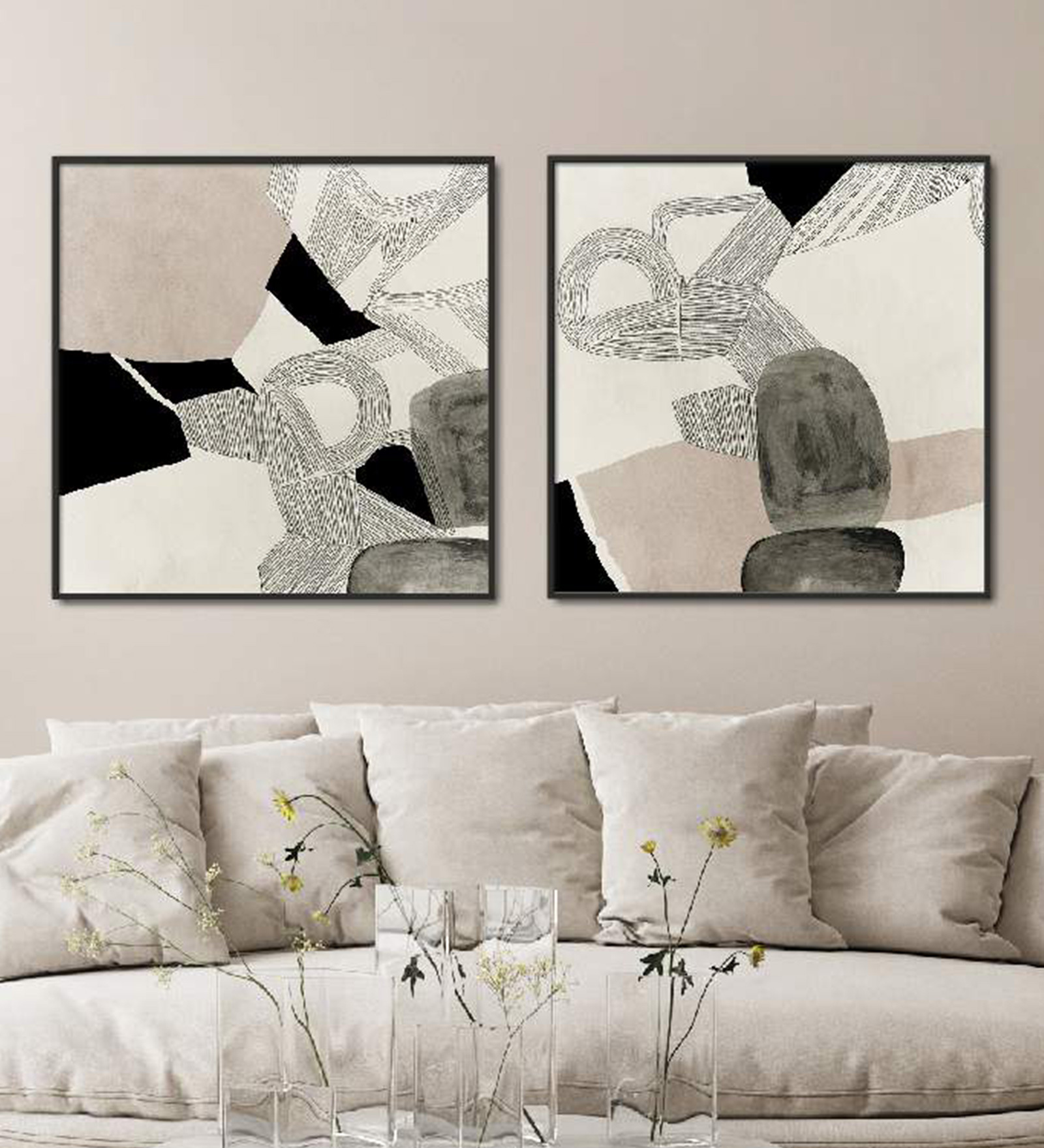 Entangled Multicolour Multicolor Canvas Framed Art Print Set of 2