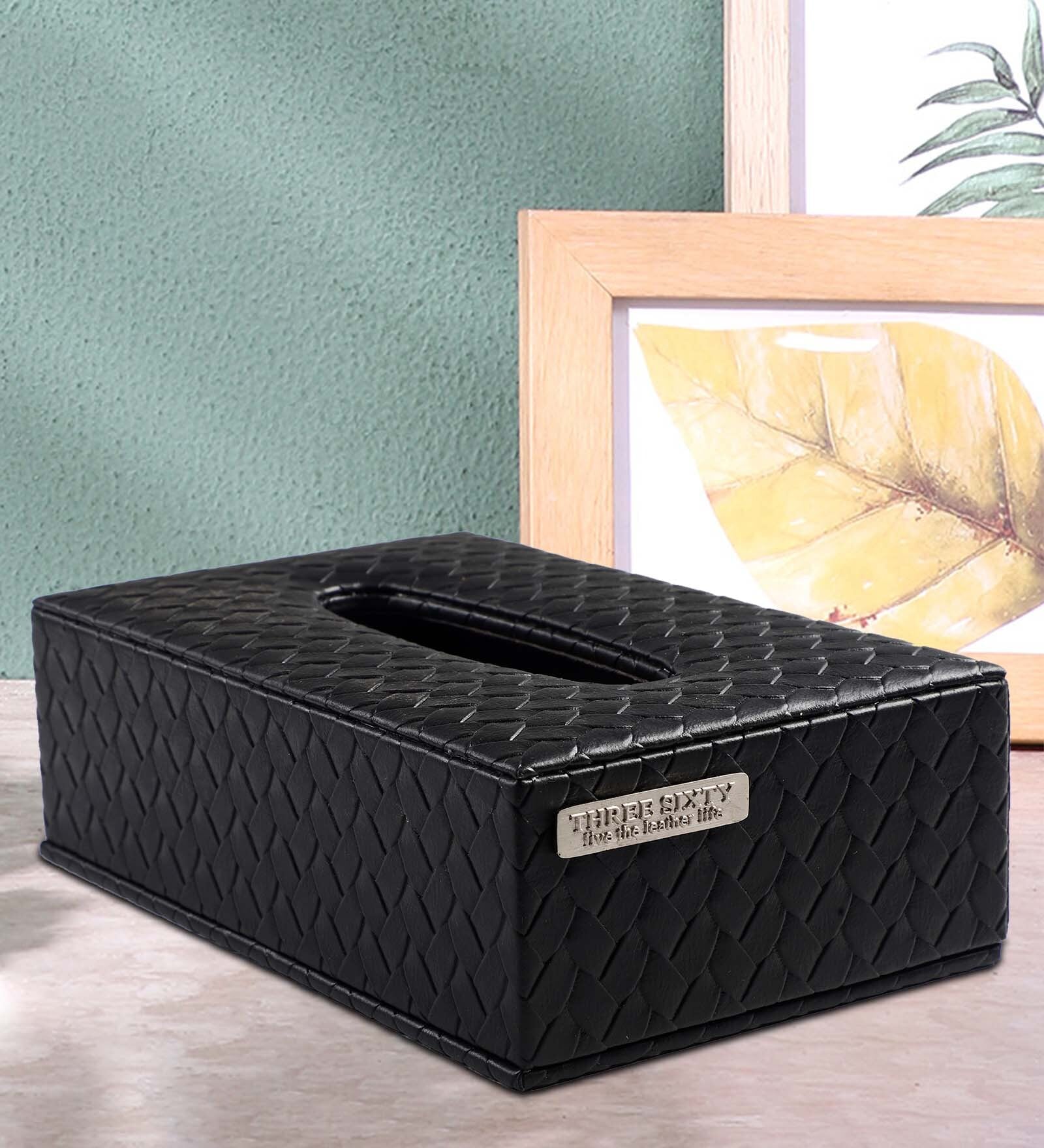 Entwine Black Vegan Leather Tissue Box