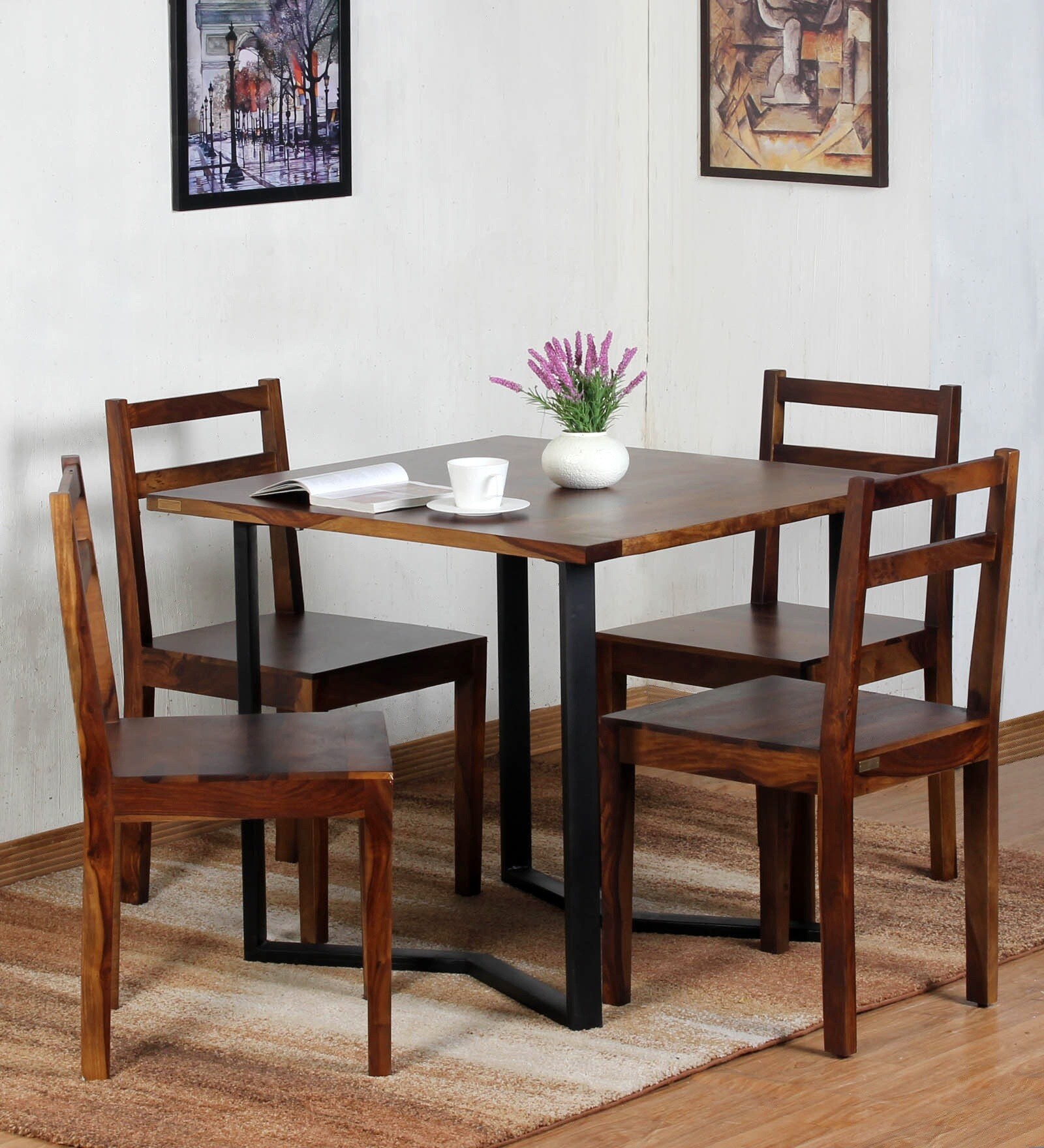 Buy Enumclaw Sheesham Wood Four Seater Dining Set in Provincial Teak ...