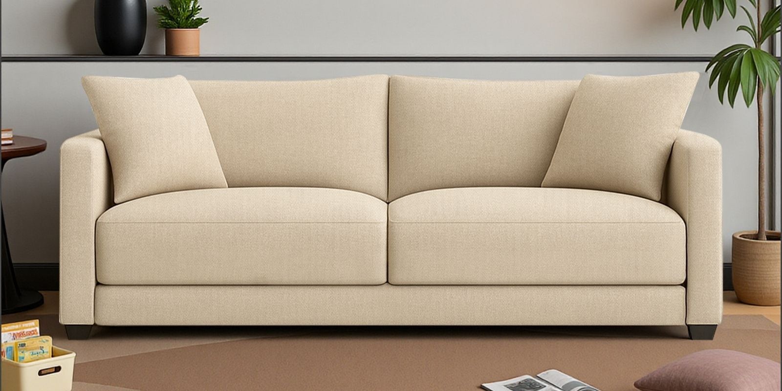 Enchant 2.0 Fabric 3 Seater Sofa In Silk Cream Colour