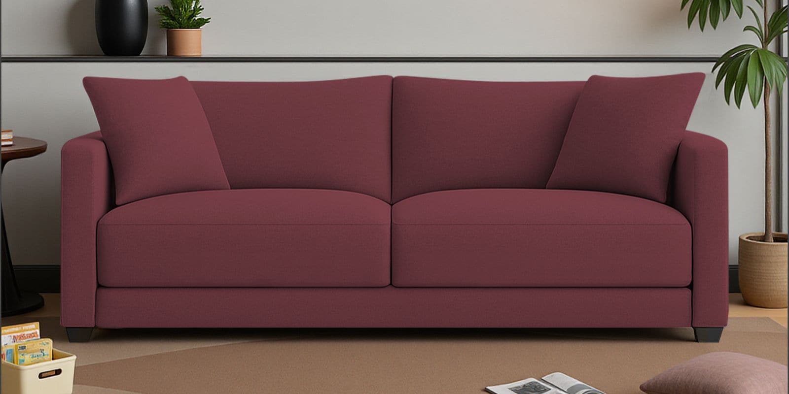 Enchant 2.0 Velvet 3 Seater Sofa In Berry Wine Colour