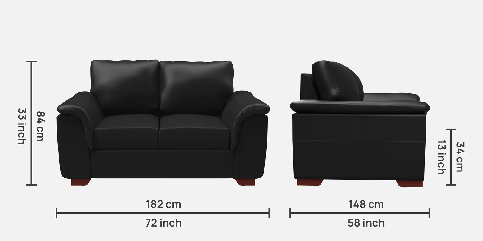 Entice Leatherette 2 Seater Sofa in Black Colour