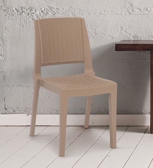 Enamora Plastic Chair In Rattan Bark Beige Colour By Nilkamal