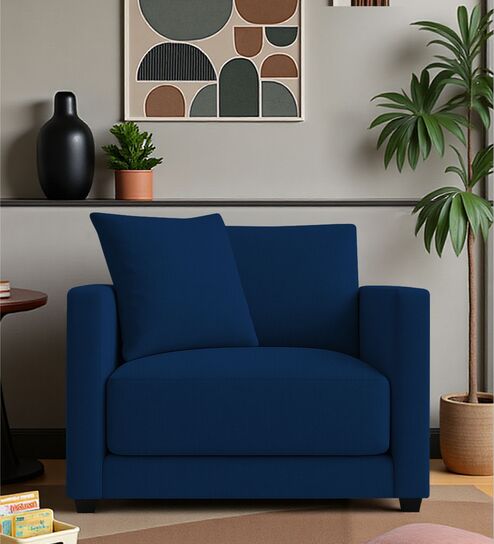 Enchant 2.0 Velvet 1 Seater Sofa In Celestial Blue Colour
