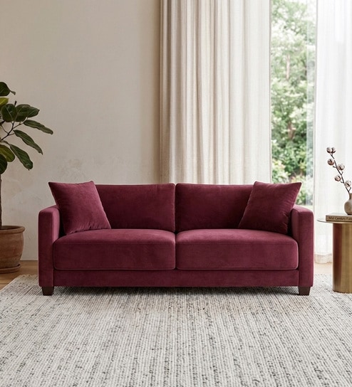 Enchant 2.0 Velvet 3 Seater Sofa In Berry Wine Colour