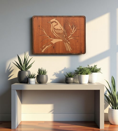 Engineering Wood Laser Cut Birds Design Wall Art In Black & Brown Finish
