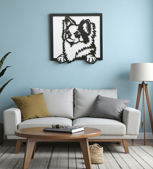 Engineering Wood Laser Cut Dog Wall Art In Black & White Finish