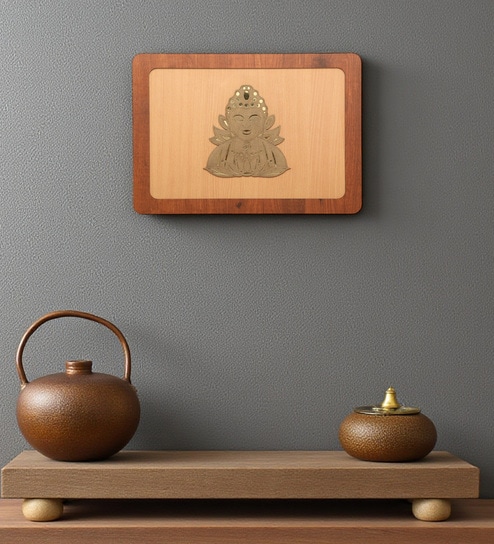 Engineering Wood Laser Cut Lord Buddha Wall Art In Black & Brown Finish