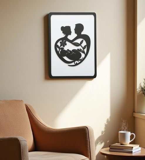 Engineering Wood Laser Cut Love Parents Wall Art In Black & White Finish