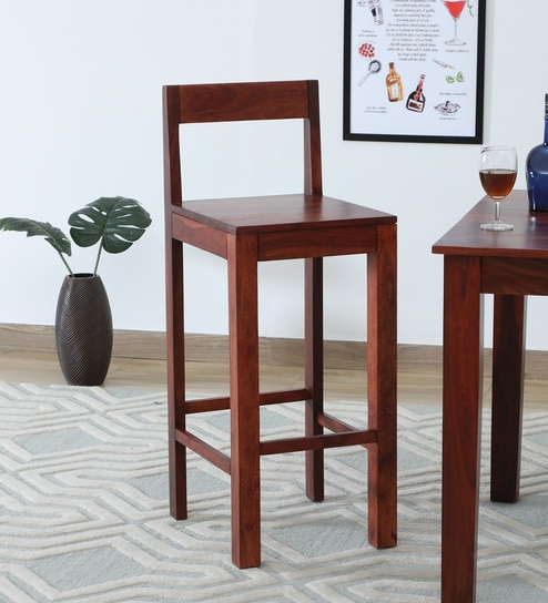 Enkel Sheesham Wood Bar Chair In Scratch Resistant Honey Oak Finish