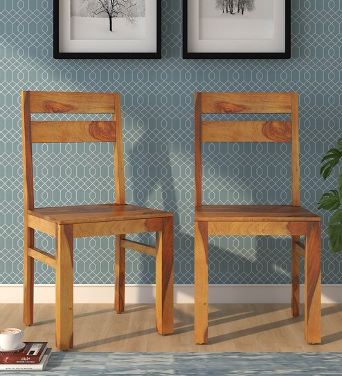 Buy Enkel Solid Wood Dining Chair Set Of 2 In Rustic Teak Finish