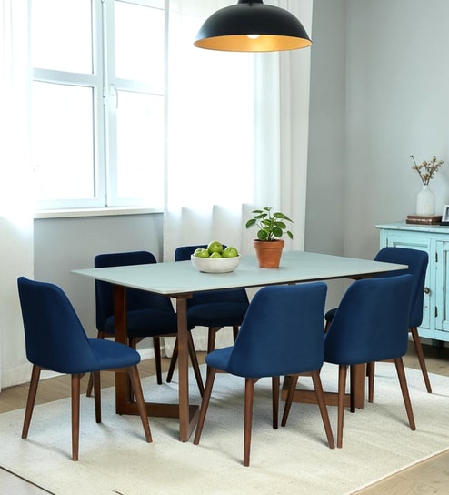 Enrico Mango wood  6 Seater Dining Table set With  White Porcelain Top