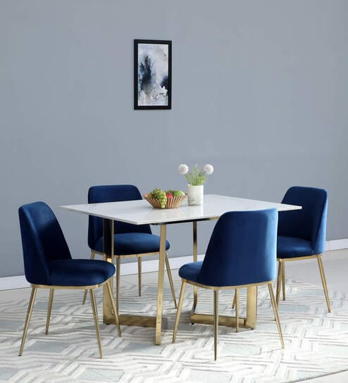 Enrico Metallic 4 Seater Dining Set In Golden Base With Porcelain Top