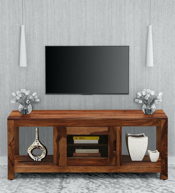Buy Enkel Solid Wood TV Shelf in Rustic Teak Finish Woodsworth By