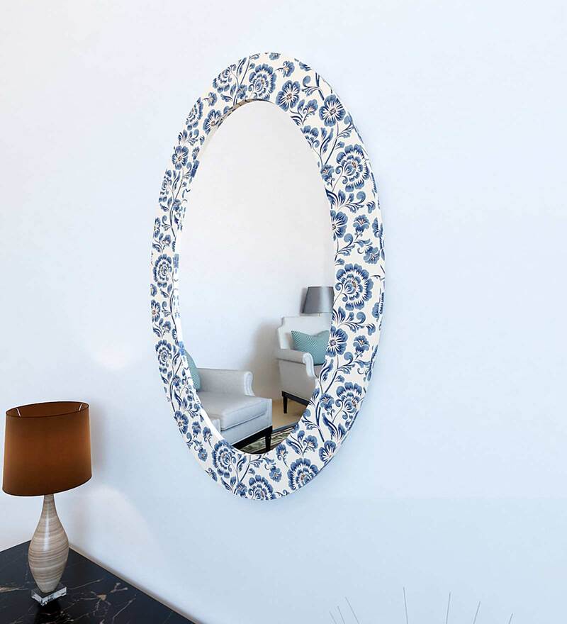 Buy Enchanting Blue Flowers Oval Printed Wall Mirror By WallMantra Online Wall Mirrors Wall