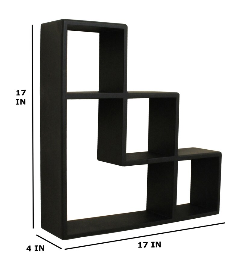Buy Engineered Wood Floating Wall Shelves in Black Color by Home