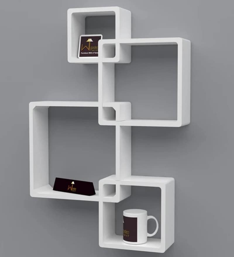 Buy Engineered Wood Floating Wallshelves in White Colour By Wooden