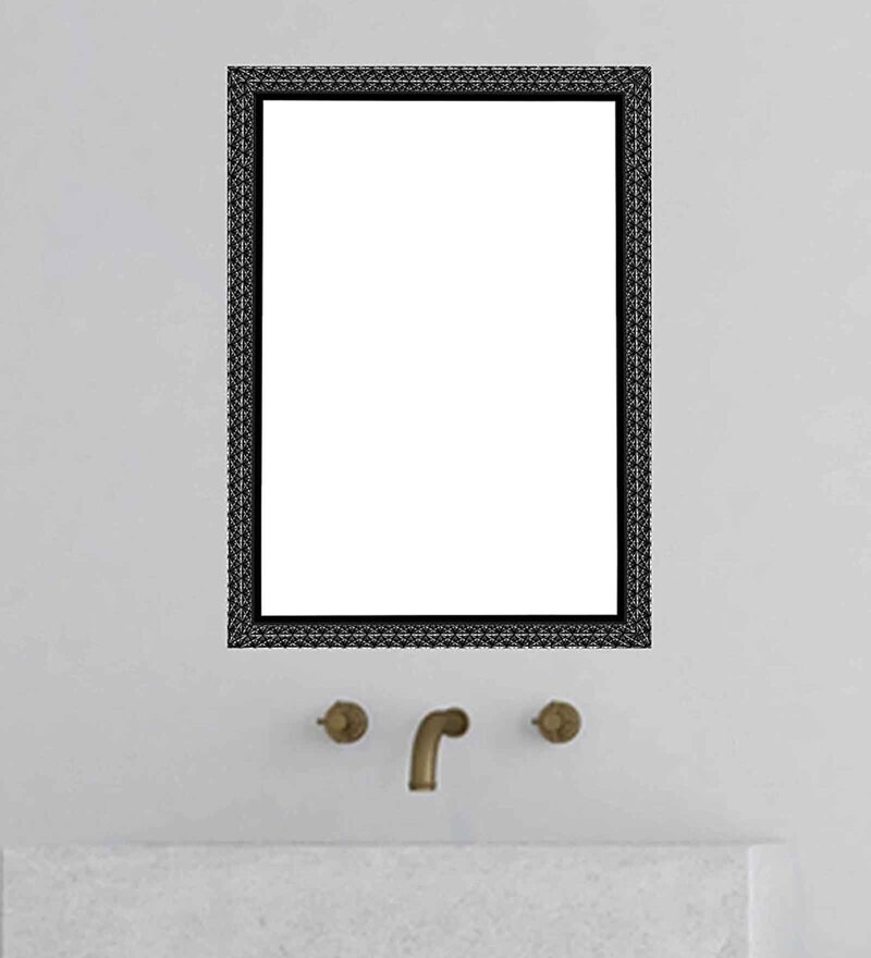 Buy Engineered Wood Rectangle Wall Mirror in Black Colour by