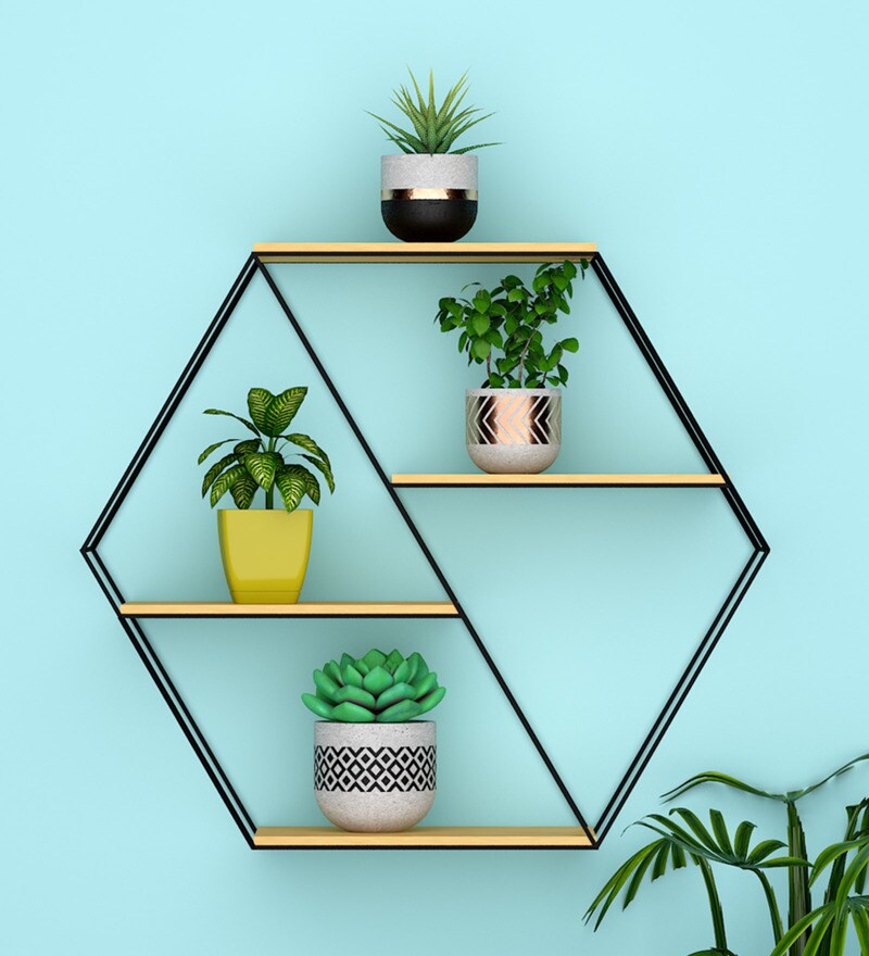 Buy Metal Wall Shelf in Brown Colour By WallMantra Online Modern Wall