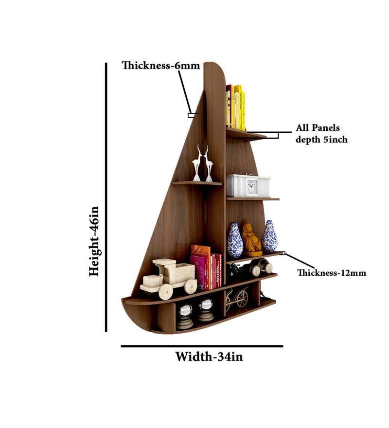 Buy Engineered Wood Bookshelf in Walnut Finish By WallMantra Online