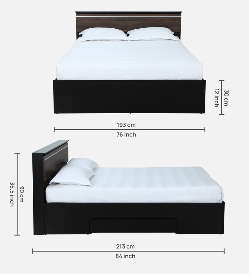 Buy Enri King Size Bed in Wenge Finish with Drawer Storage By Mintwud