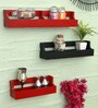 Set of 3 Engineered Wood 3 Pocket Floating Wall Shelf in Red Colour