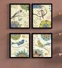 Multicolored Engineered Wood Tropical Birds Framed Art Print (Set of 4)