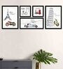 Yellow Engineered Wood Framed Art Print Set of 5