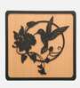 Engineering Wood Laser Cut Flower With Hummingbird Design Wall Art In Black & Brown Finish