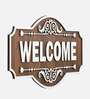 Engineering Wood Laser Cut Well Come Wall Art In Black & Brown Finish
