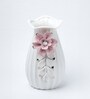 Engraved Floral Pattern Off White Ceramic Vase