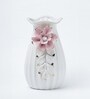 Engraved Floral Pattern Off White Ceramic Vase