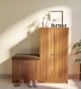 Enomoto Shoe Cabinet In Leon Teak Finish With Upholstered Seating